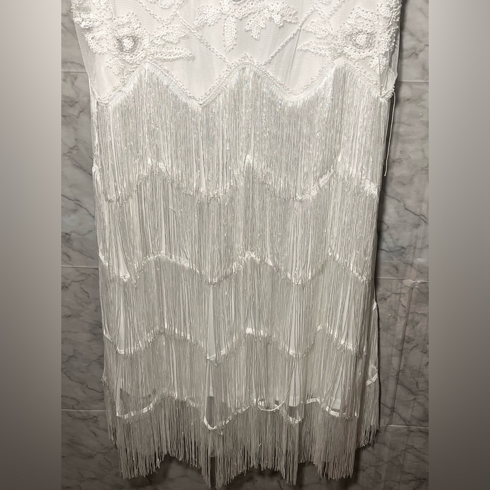 Gatsby Flapper Fringe Beaded Formal Wedding Dress Vintage XL fits more like M/L - Picture 4 of 11